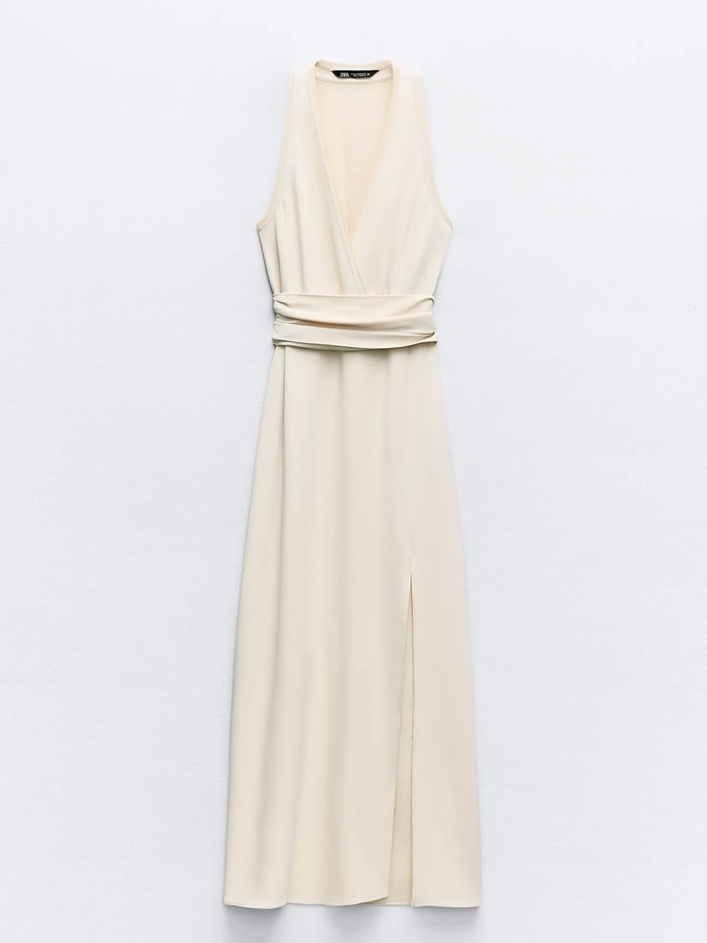 Zara Cream V-Neck Wrap Maxi Dress with Waist Drape